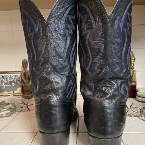 Custom Shop Black & Blue FULL QUILL Leather Western Cowboy Boots 10E Vintage USA main image 8